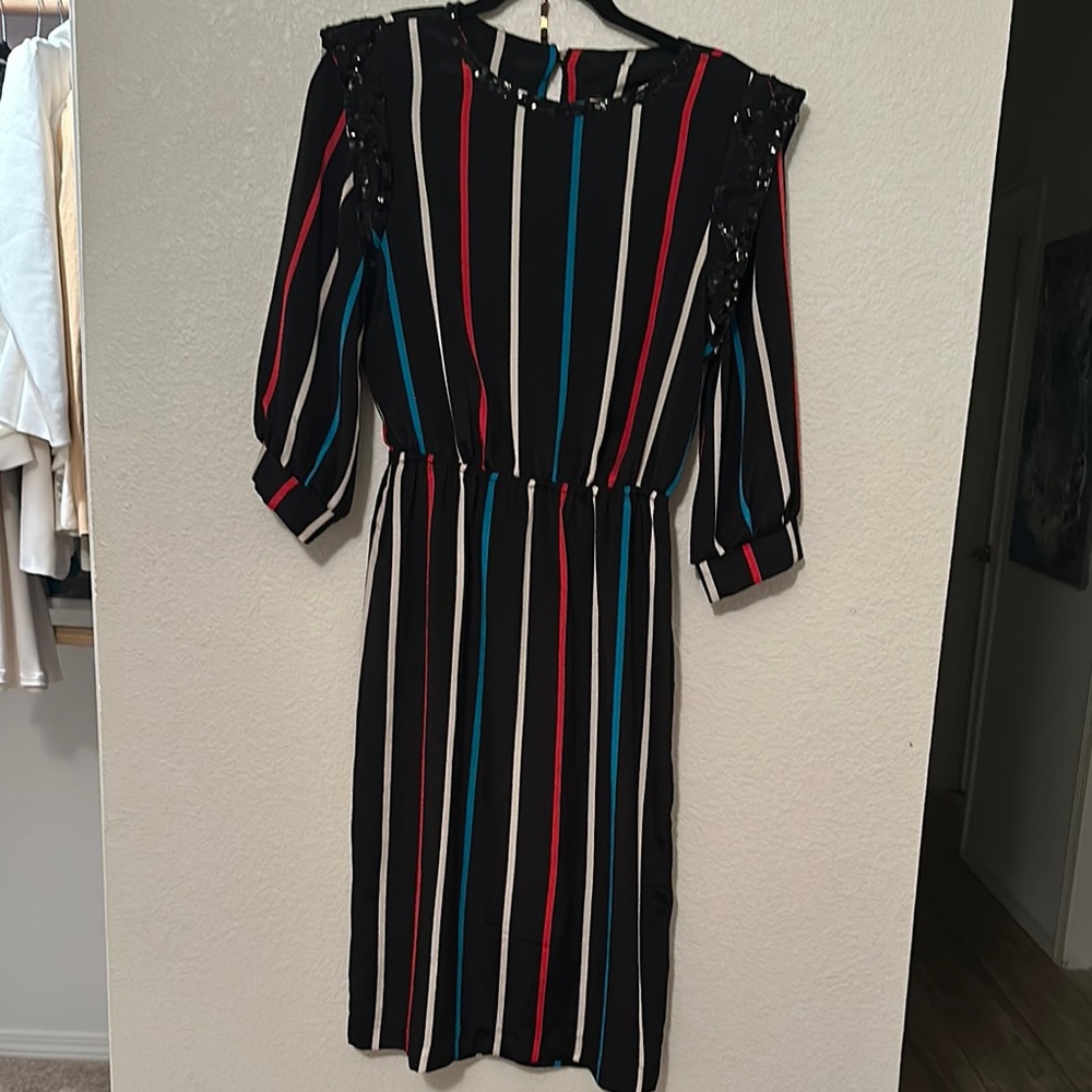 Vintage 1980s Black and Red Sheath Dress with Puff Sleeves